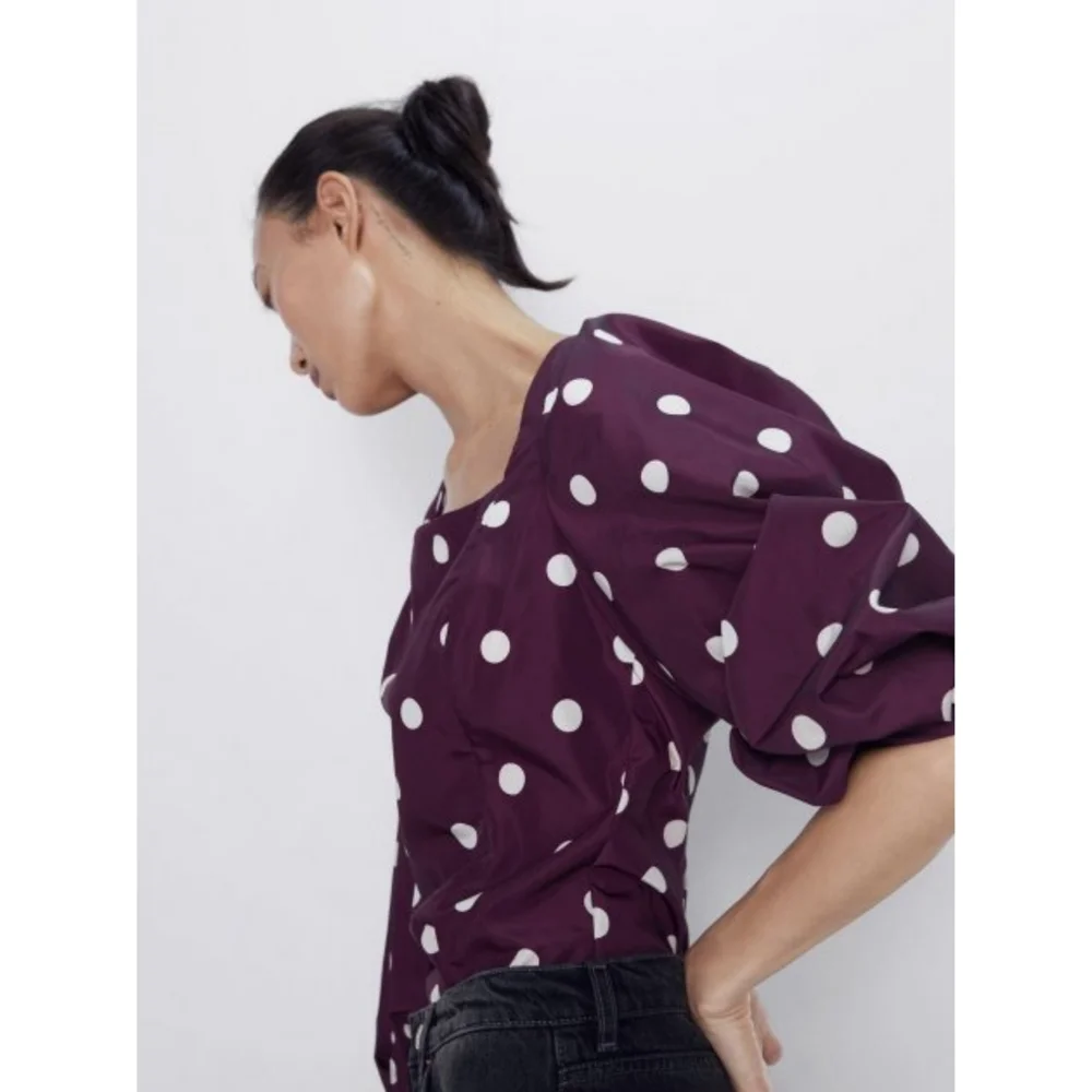 Zara puff sleeve polka dot taffeta blouse